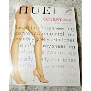 Hue 13363 Natural SO SILKY‎ Sheer Gloss Control Top Pantyhose Sz 2 NEW Old Stock